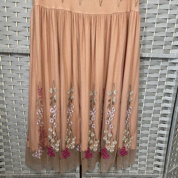 Sundance Tender Moments Dress Size 10 Peach Mesh Embroidered Flowers Sleeveless - Picture 4 of 10